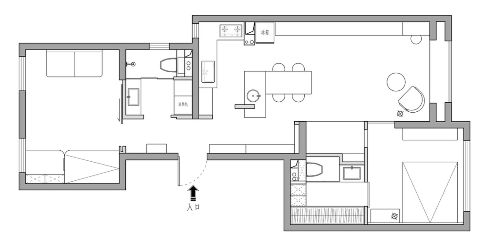 平面结构图新房坐标北京建面100㎡两室一厅两卫