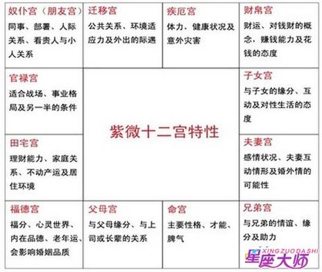 命宫,父母宫,福德宫,田宅宫,事业宫,部属宫,迁移宫,疾厄宫,财帛宫